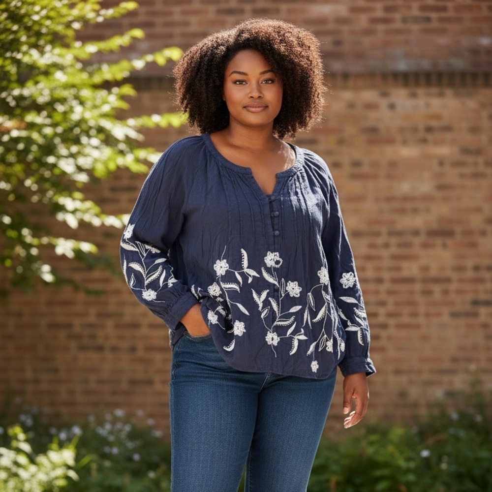 J. Jill Midnight Blue Floral Blouse